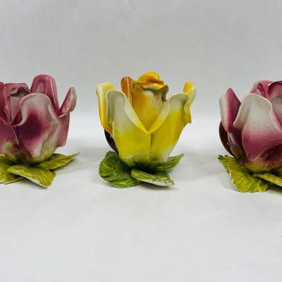 ntage Capodimonte Porcelain Flower Candle Holders pink & yellow