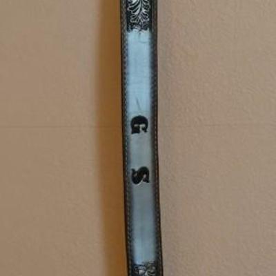 Men's Black and Silver Monogrammed Leather Belt