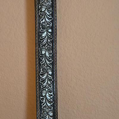 Men's Black and Silver Monogrammed Leather Belt