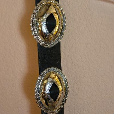 Women's Black Leather & Concho Belt
