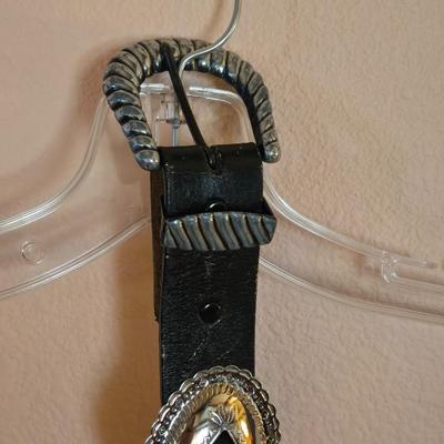 Women's Black Leather & Concho Belt