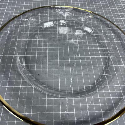 2 Pretty Gold Rimmed Hand Blown Glass Serving Platters