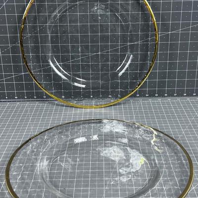 2 Pretty Gold Rimmed Hand Blown Glass Serving Platters