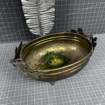 Brass Planter and Feather Sculpture