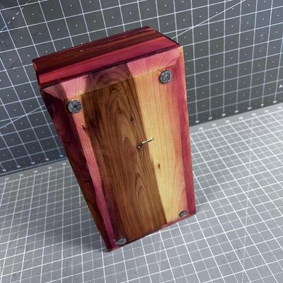 Little Cedar Chest, Jewelry Box Size with Old Bottle Label COOL!