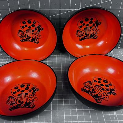 (4) Orange Plastic Composition Psychedelic 70's Bowls 