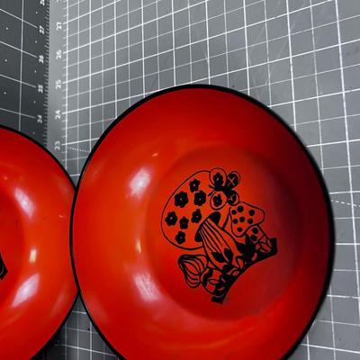 (4) Orange Plastic Composition Psychedelic 70's Bowls 