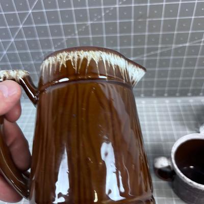 1960 Rustic Pattern: Pitcher, Cream & Sugar Plus Coffee Cup (4) pieces