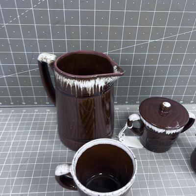 1960 Rustic Pattern: Pitcher, Cream & Sugar Plus Coffee Cup (4) pieces