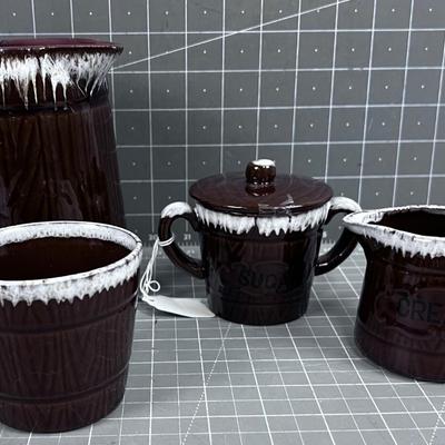 1960 Rustic Pattern: Pitcher, Cream & Sugar Plus Coffee Cup (4) pieces