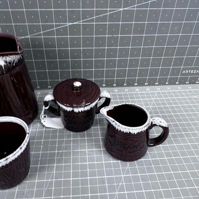 1960 Rustic Pattern: Pitcher, Cream & Sugar Plus Coffee Cup (4) pieces