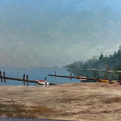 Idaho artist Carl Funseth, Lake Scene, oil on Canvas 