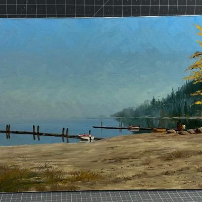 Idaho artist Carl Funseth, Lake Scene, oil on Canvas 