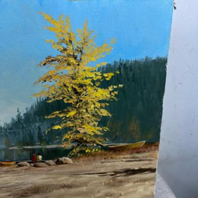 Idaho artist Carl Funseth, Lake Scene, oil on Canvas 