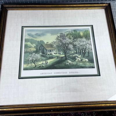 Currier & Ives Spring  Prints Under Glass 