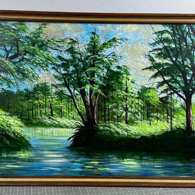 T.W. Omera 1973 Acrylic on Board, Blue Swamp 