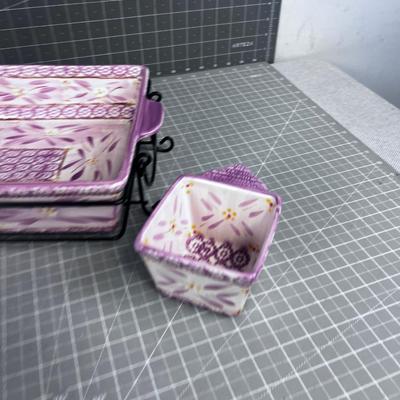 TEMPTATIONS Oven to Table. Rectangle -With Carrier and Cradle & Dip Bowls 