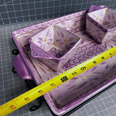 TEMPTATIONS Oven to Table. Rectangle -With Carrier and Cradle & Dip Bowls 