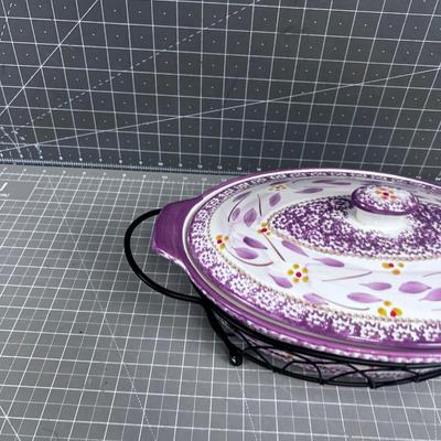 TEMPTATIONS Oven to Table. Oval, With Carrier and Cradle & Dip Bowls 
