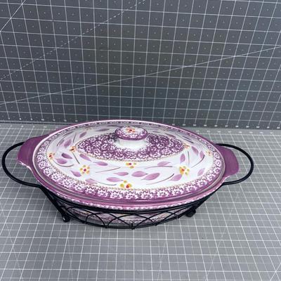 TEMPTATIONS Oven to Table. Oval, With Carrier and Cradle & Dip Bowls 