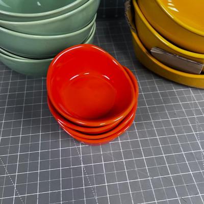 Colorful Bowls; Orange, Sage, Mustard Tones. 