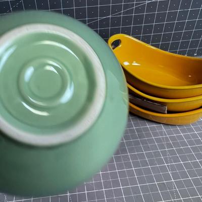 Colorful Bowls; Orange, Sage, Mustard Tones. 
