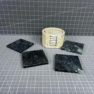 Marble Coasters (2) Sets Green & Tan 