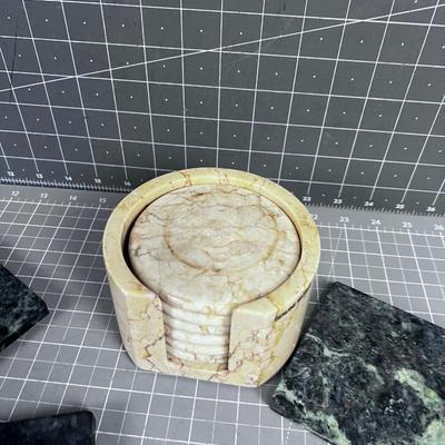 Marble Coasters (2) Sets Green & Tan 