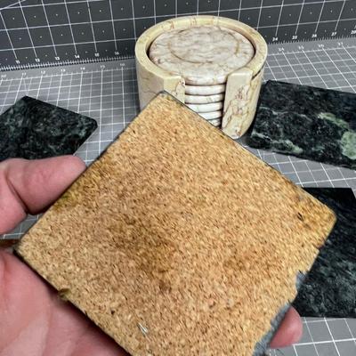 Marble Coasters (2) Sets Green & Tan 