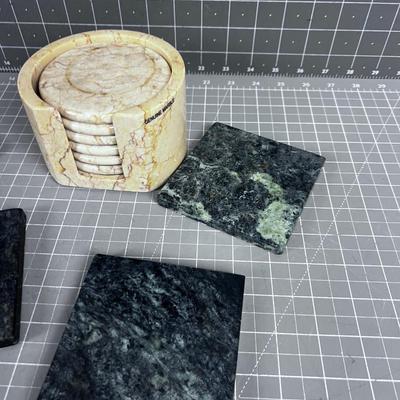 Marble Coasters (2) Sets Green & Tan 