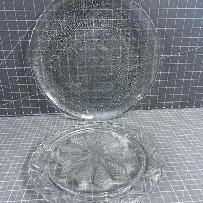 2 Clear Glass Serving Platters 