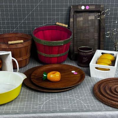 Giant Lot of Baskets,  Wood Vintage Serving, Photo  items