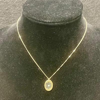 1928 Gold Tone Necklace with Clear Pendant w/Faux Diamond