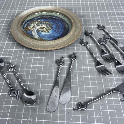 Neat little Forks, Spoons and Knives with Tree of Life Plate 