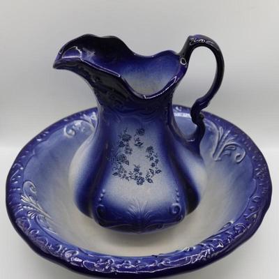 Ironstone Cobalt Blue Pitcher and Basin