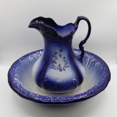 Ironstone Cobalt Blue Pitcher and Basin