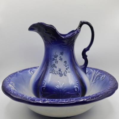 Ironstone Cobalt Blue Pitcher and Basin