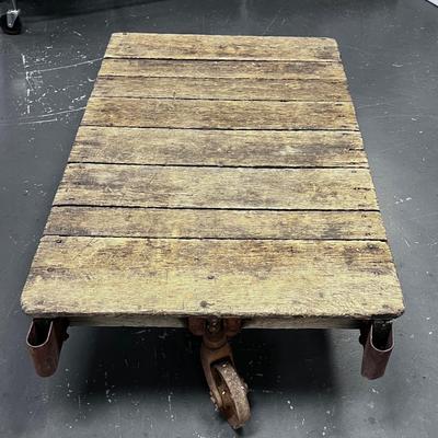 ANTIQUE Wood and IRON Train Luggage Cart HEAVY!!! Awesome!!
