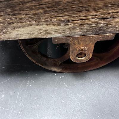 ANTIQUE Wood and IRON Train Luggage Cart HEAVY!!! Awesome!!