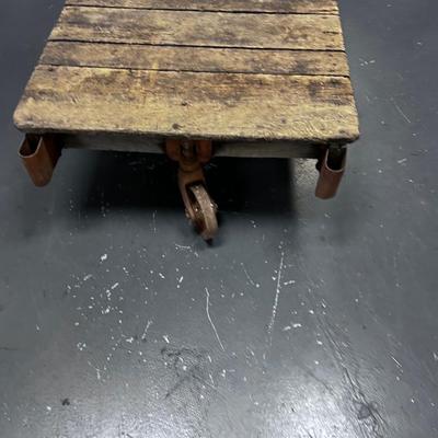 ANTIQUE Wood and IRON Train Luggage Cart HEAVY!!! Awesome!!