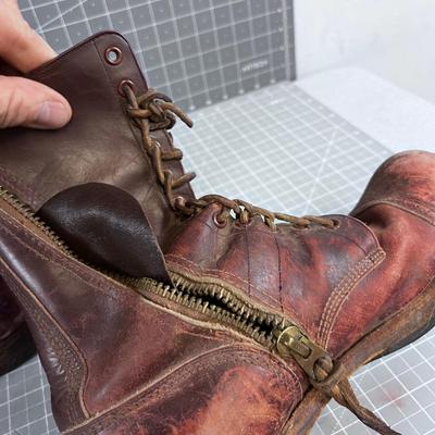 VINTAGE Leather Combat Boots or Engineer Boots Lace & Zip