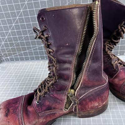 VINTAGE Leather Combat Boots or Engineer Boots Lace & Zip