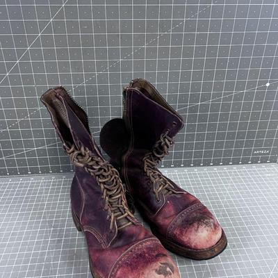 VINTAGE Leather Combat Boots or Engineer Boots Lace & Zip