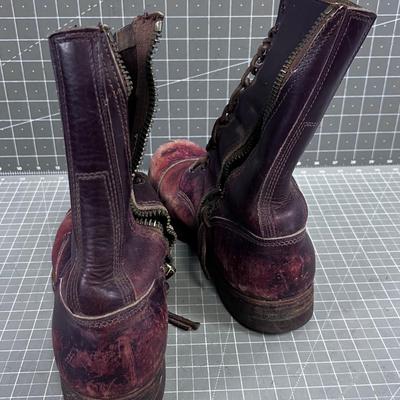 VINTAGE Leather Combat Boots or Engineer Boots Lace & Zip