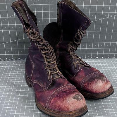VINTAGE Leather Combat Boots or Engineer Boots Lace & Zip