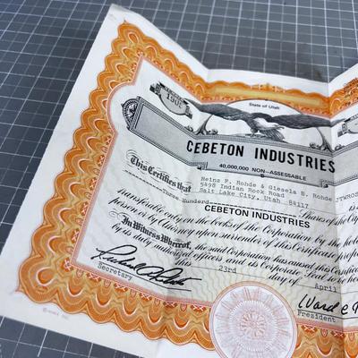 1970's Stock Certificate CEBETON Industries 