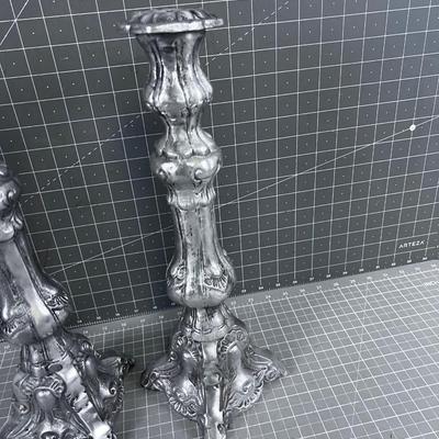 Pair of Cast Aluminum Candle Sticks 