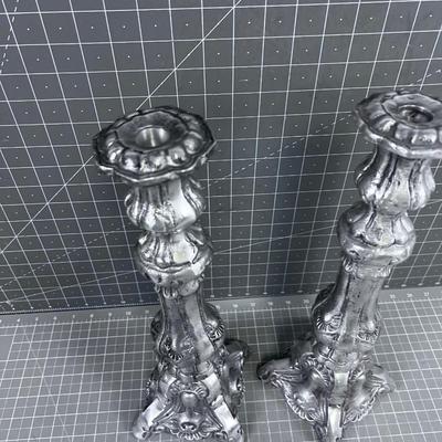Pair of Cast Aluminum Candle Sticks 