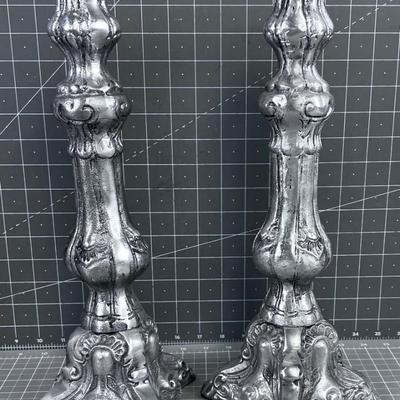 Pair of Cast Aluminum Candle Sticks 