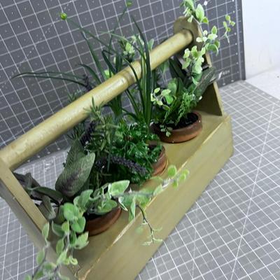 Tool Tote  Box with Faux Plants Sage Color